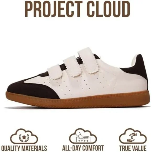 Women's White Black Project Cloud Stylish Shoes Memory Foam Lace-Up Sneakers - Picture 3 of 5